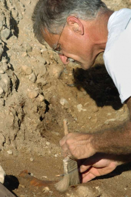 Emeritus State Archaeologist Nick Bellantoni digging in the field