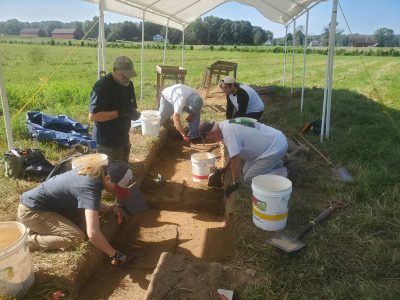 Students of the Archaeology Field School for adults work at a site in Glastonbury Connecticut