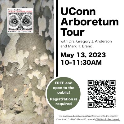 Flyer for UConn Arboretum Tour on May 13, 2023